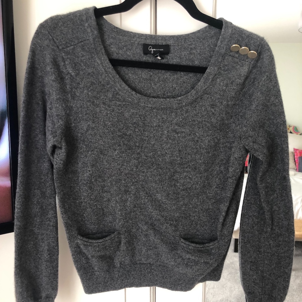 Aqua Grey Sweater with Gold Buttons